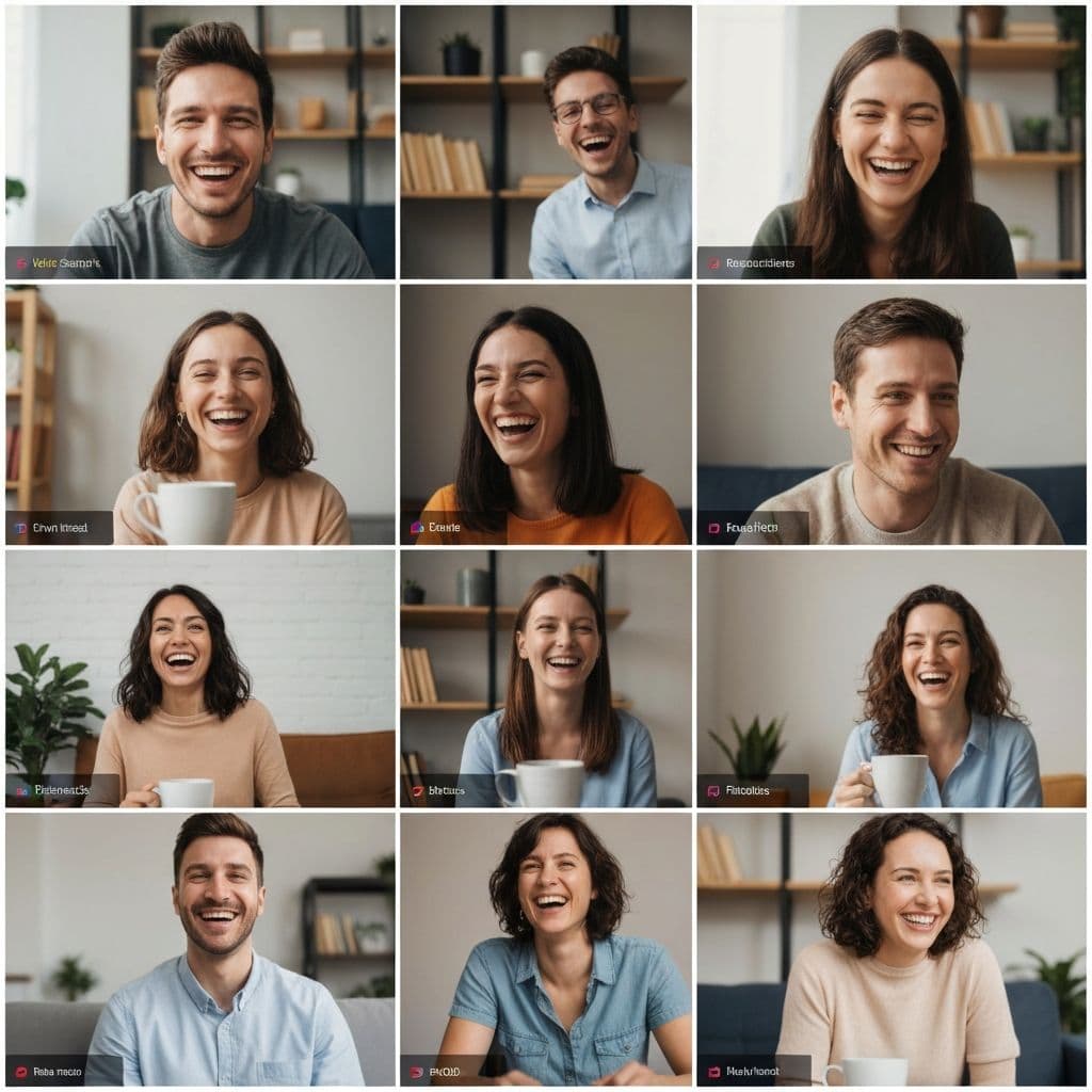 Diverse singles participating in an online speed dating event via video call